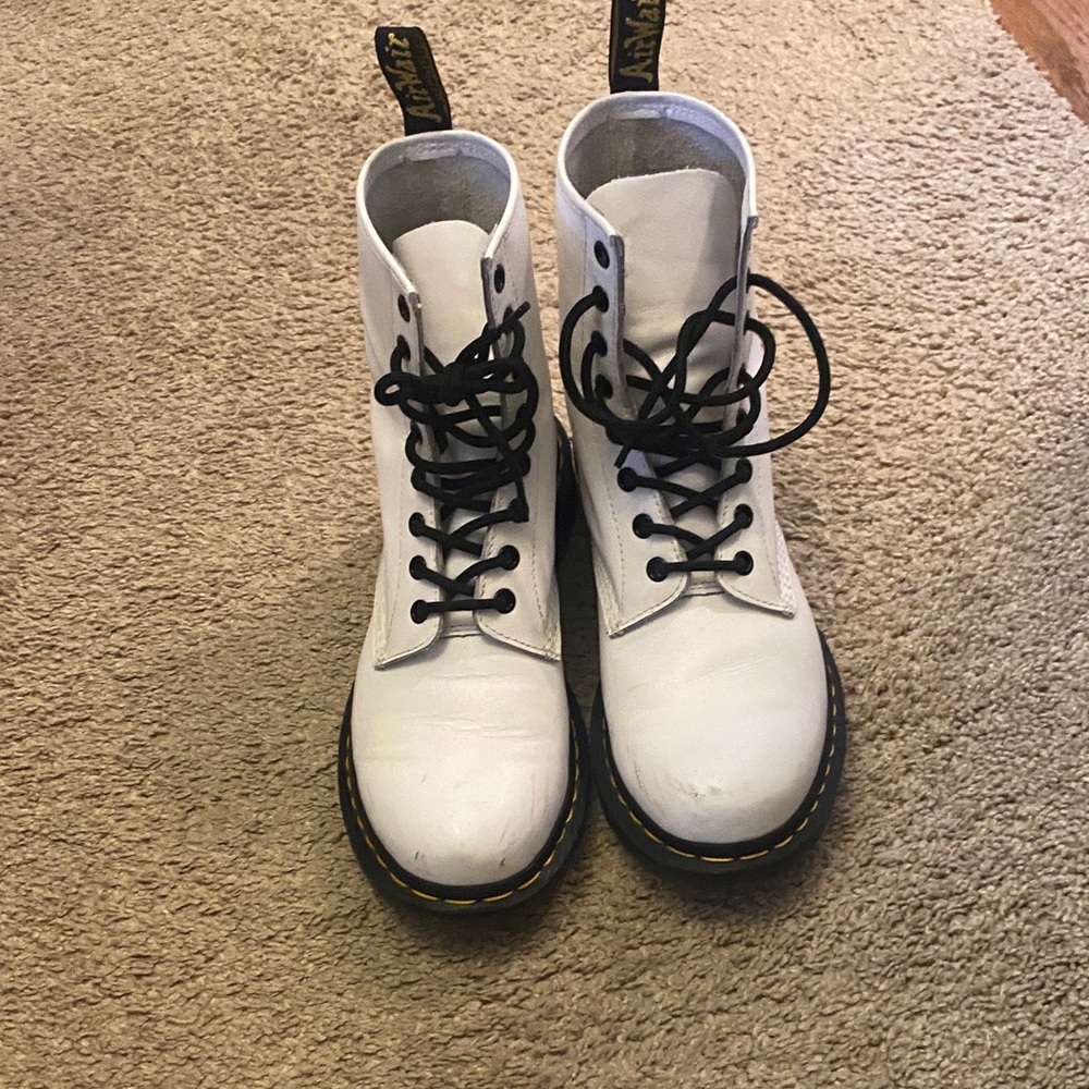 White Lace-Up Boots with Black Accents